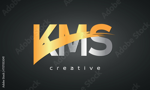 KMS Letters Logo Design with Creative Intersected and Cutted golden color photo
