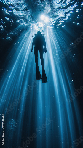 A serene underwater scene with divers exploring a world under the sea © Sara_P