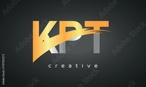 KPT Letters Logo Design with Creative Intersected and Cutted golden color photo