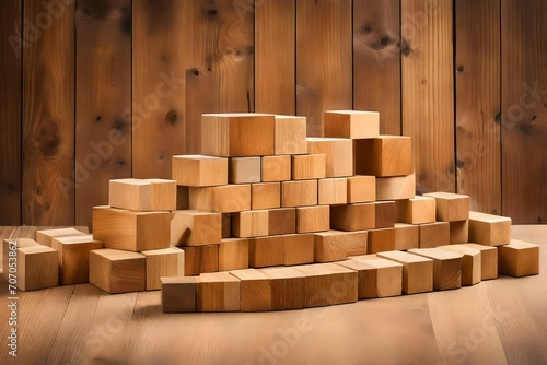 Visualize the journey of achieving success in business by creatively arranging wooden blocks to symbolize the incremental steps toward growth and accomplishment