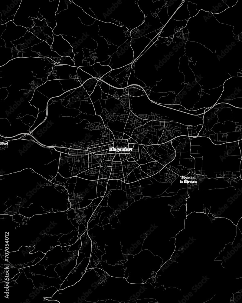 Klagenfurt Austria Map, Detailed Dark Map of Klagenfurt Austria