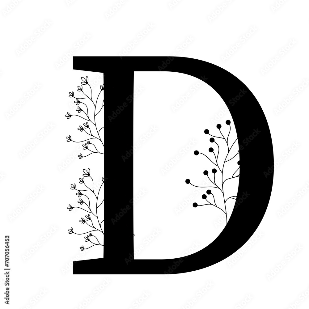 abstract floral alphabet D for designing and decoration, Doodle style abstract floral alphabet D for designing and decoration, Doodle style