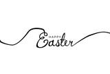 Happy Easter with swooshes in black linear text. Hand Drawn Design text for Easter invitation. 