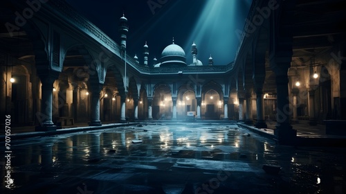 Moonlight bathing an ancient mosque