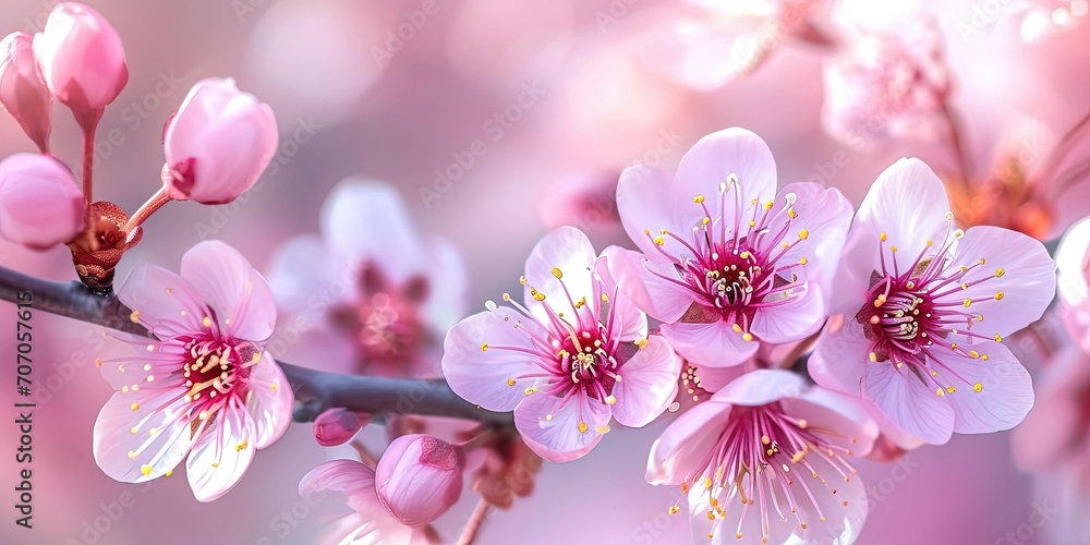 Spring, everything is blooming with a variety of colors in the gentle sunlight, macro, blooming trees and flowers,freshness