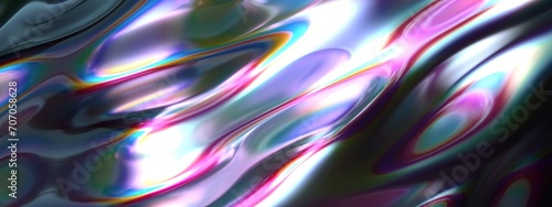 Impressionist Elegant Modern 3D Rendering Abstract Background of Chrome Rainbow Reflection Metal Ripple Liquid Surface