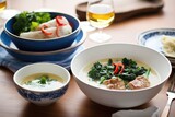 zuppa toscana meal set, with wine and cutlery