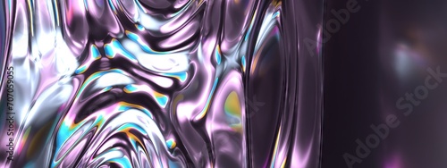 Chrome Rainbow Reflection Metallic Ripple Lifelike Paint Surface Elegant Modern 3D Rendering Abstract Background