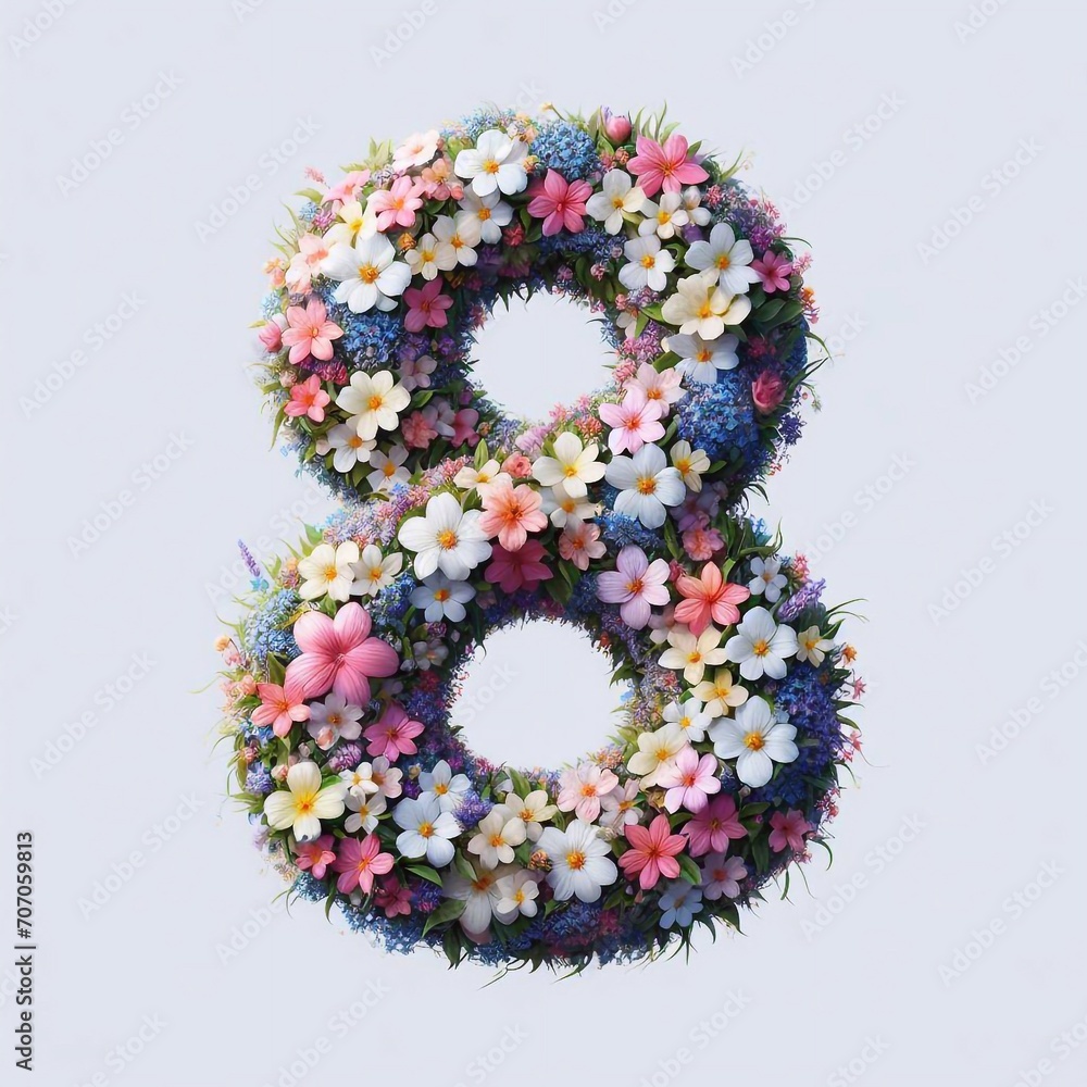 Flowers digit 8. AI generated illustration Flowers digit 8. AI generated illustration