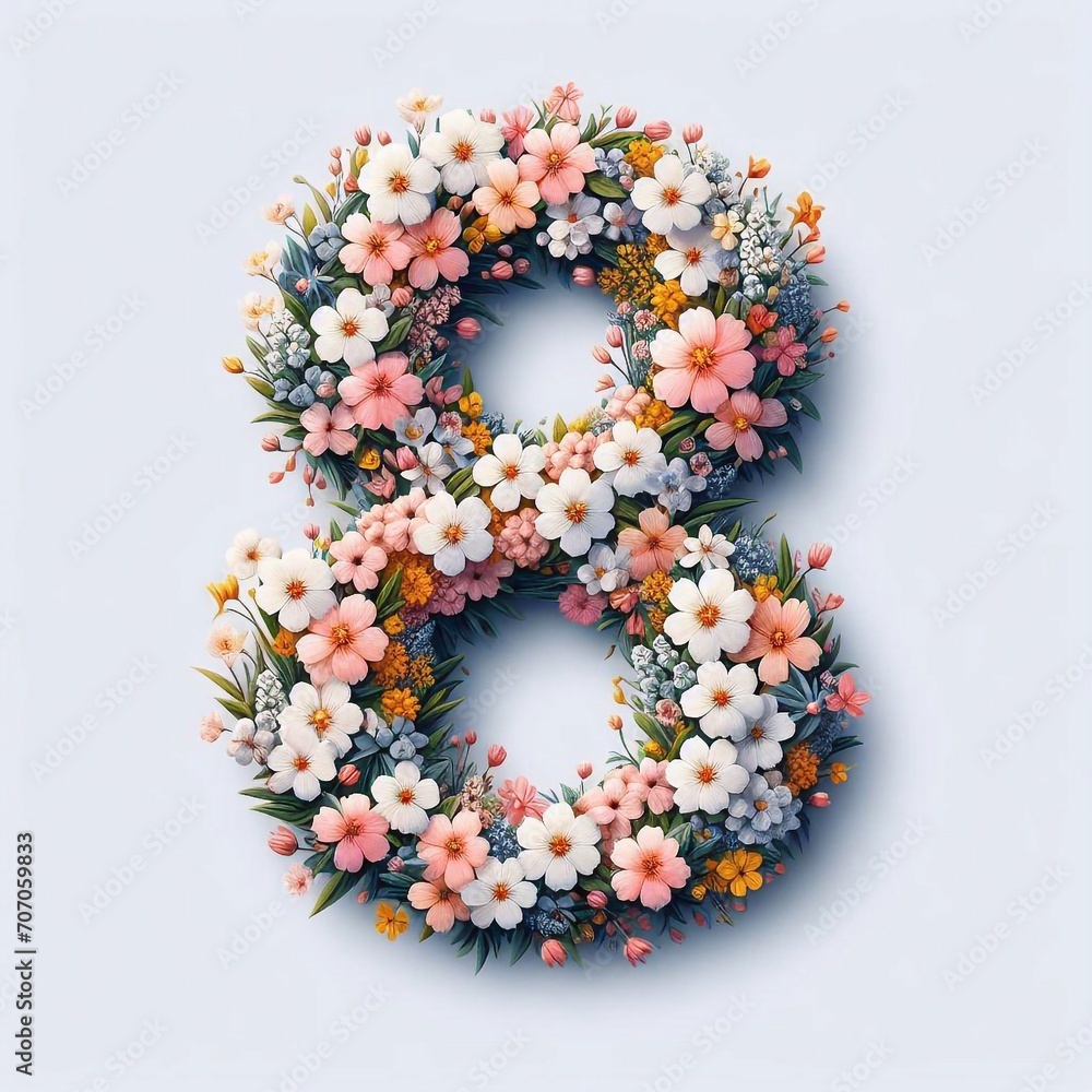 Flowers digit 8. AI generated illustration Flowers digit 8. AI generated illustration
