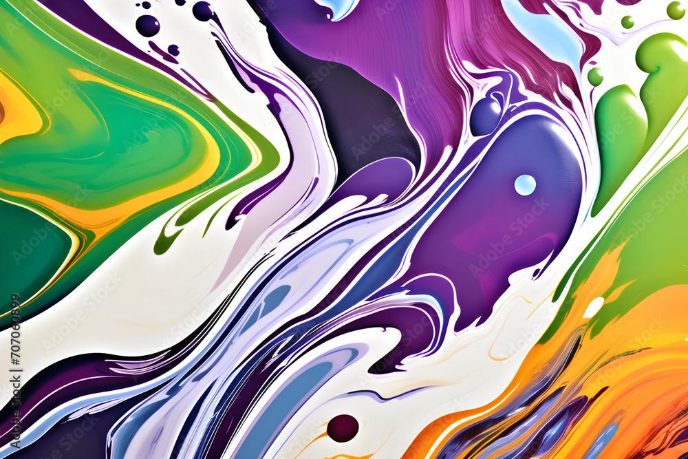 Naklejka premium Closeup of abstract oil paint background texture with liquid fluid marbled paper texture banner texture. Generative AI (생성형 AI)