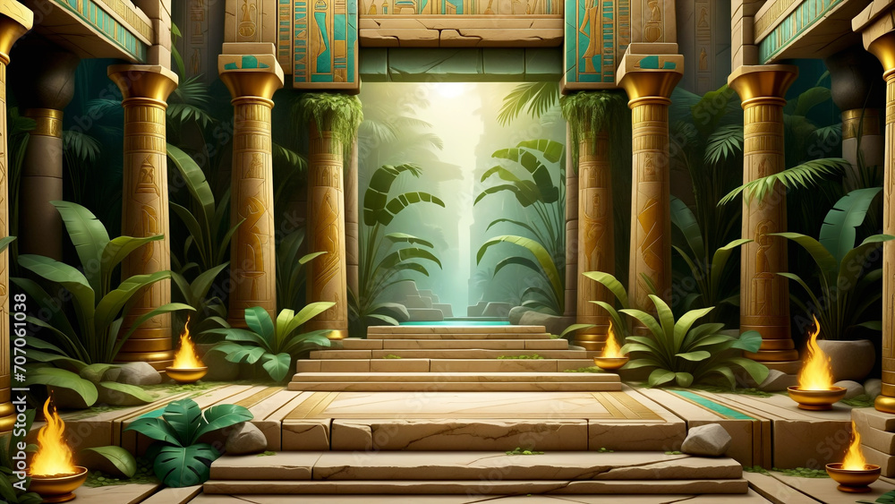 Egyptian temple illustration for casino games background. Egyptian palace background illustration. Slot game Egyptian background. - obrazy, fototapety, plakaty 