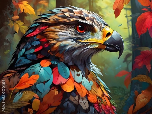 close up of colorful falcon photo