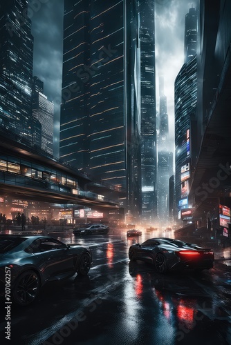 The city of the future. Cyberpunk night metropolis.  © poto8313
