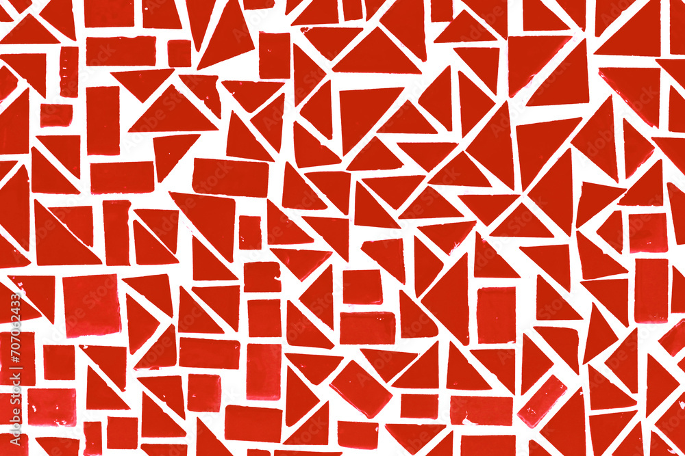 Red puzzle background. Geometric shapes pattern. Orange mosaic pieces background. Ceramic decoration texture. Puzzle look graphic design. Vibrant color texture. Red brick wall texture. Red puzzle background. Geometric shapes pattern. Orange mosaic pieces background. Ceramic decoration texture. Puzzle look graphic design. Vibrant color texture. Red brick wall texture.