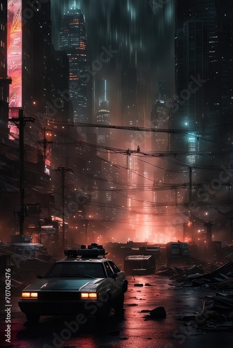 The city of the future. Cyberpunk night metropolis. 