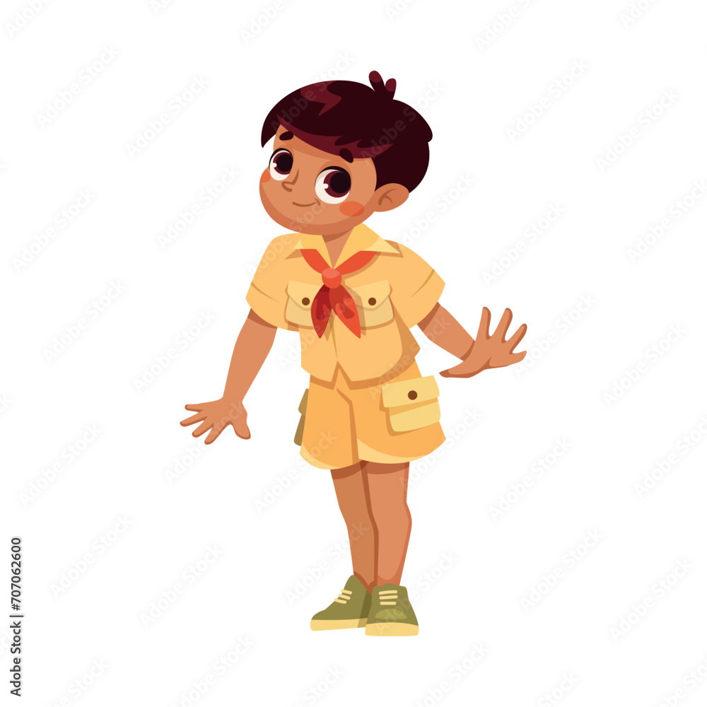 Cute Boy Character in Safari Outfit Standing and Smiling Vector Illustration Cute Boy Character in Safari Outfit Standing and Smiling Vector Illustration