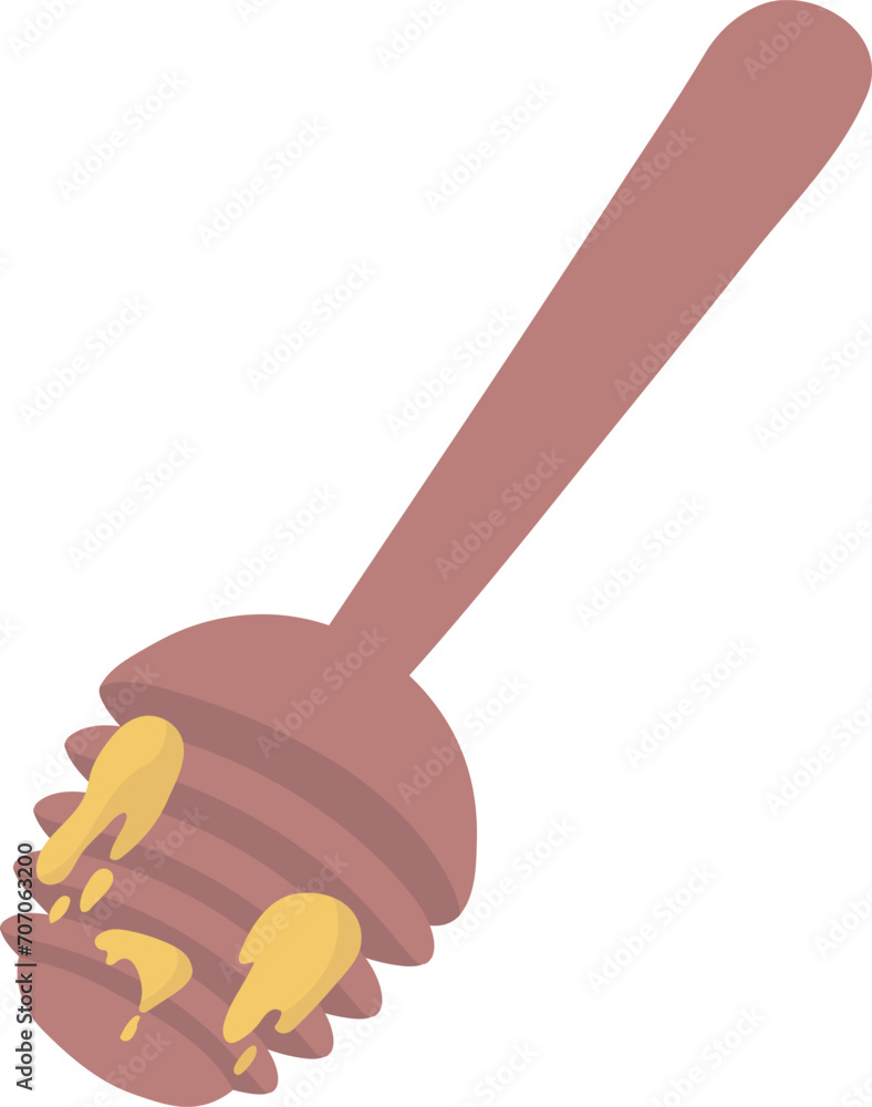 Flat design honey dipper with dripping honey. Sweet organic honey flowing from wooden dipper vector illustration. Flat design honey dipper with dripping honey. Sweet organic honey flowing from wooden dipper vector illustration.