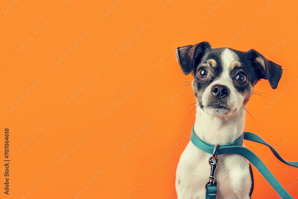 Adorable dog holding leash in mouth on white background Adorable dog holding leash in mouth on white background