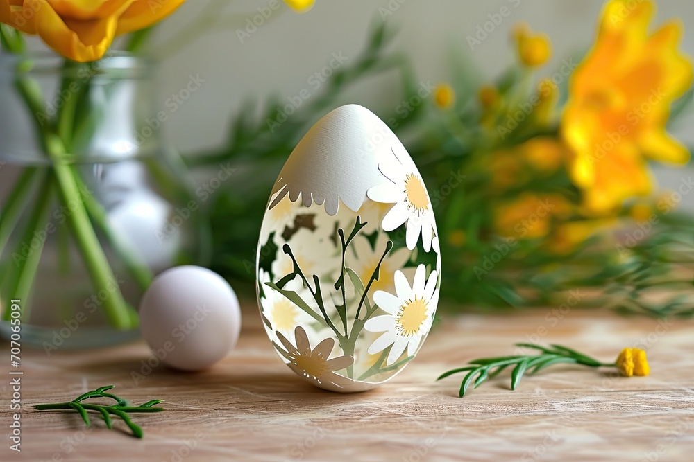 Fototapeta premium paper Easter egg Easter card Happy easter greeting card template in paper art style