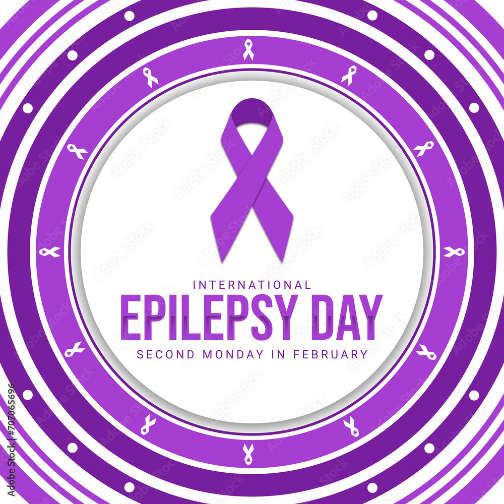 Obraz premium International Epilepsy Day background circular theme style with ribbon and typography. Second Monday in February