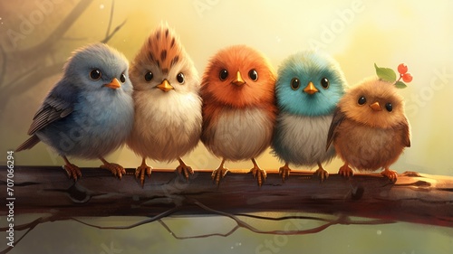 Some cute little birds sparrows tree branch wallpaper image Ai generated art photo