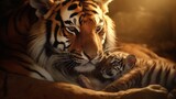 Tiger caressing its calf animal pin on smile image Ai generated art