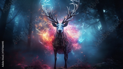 Spectral stag forest spirit particles trails photography image Ai generated art