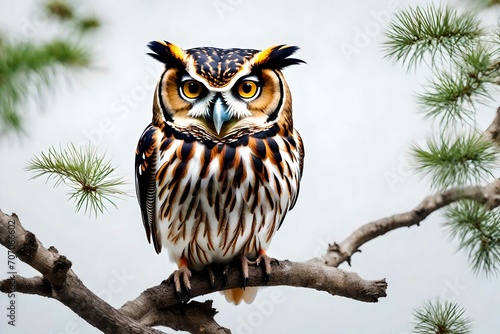 owl on a branch solid background