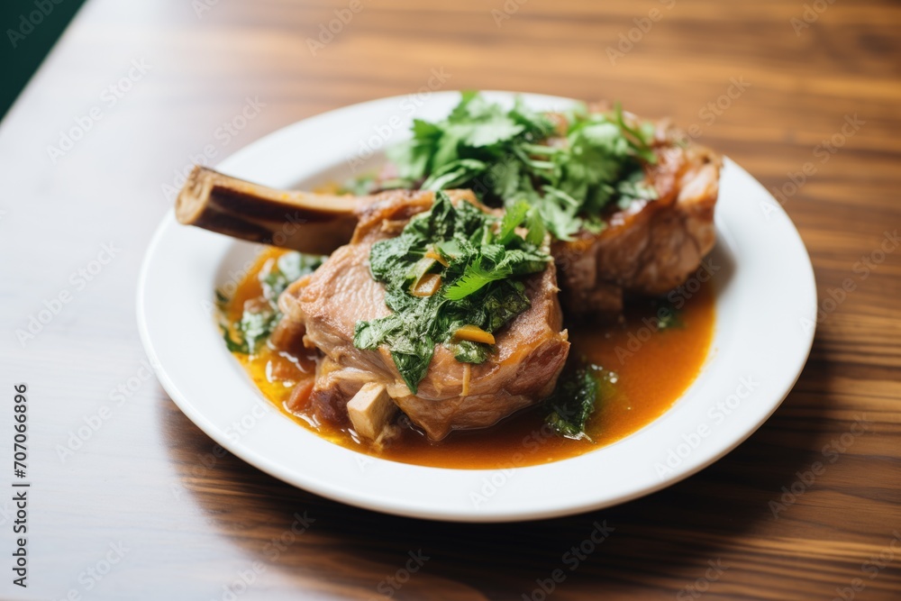 osso buco with bone marrow visible, in a rich sauce