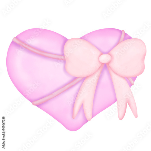 Cute Pink heart and bows watercolor