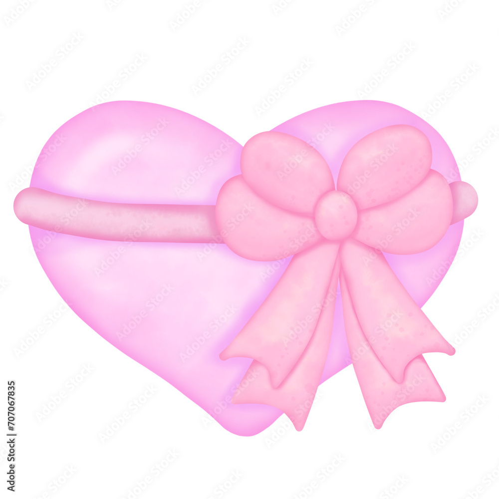 Cute Pink heart and bows watercolor