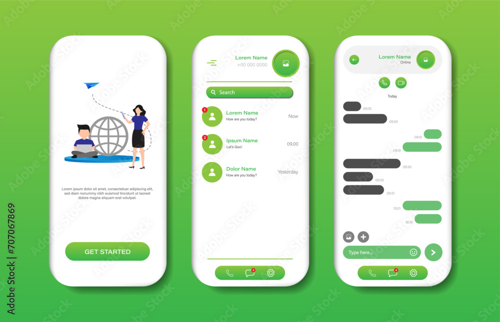 Application for chatting. Collection of chat interface templates. Responsive GUI for mobile applications. Vector illustration