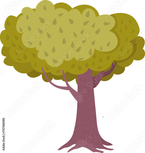 Cartoon tree with a lush green canopy and brown trunk. Simplified foliage des...