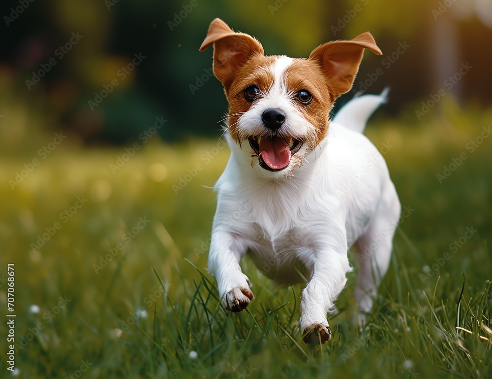 jack russell terrier running over grass