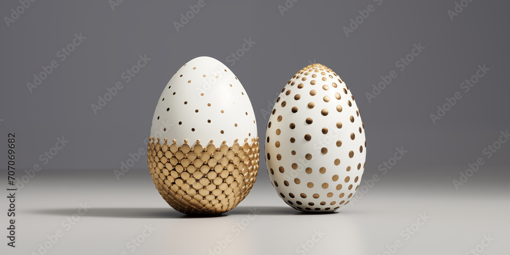 Two white and gold painted eggs. Generated by artificial intelligence. Two white and gold painted eggs. Generated by artificial intelligence.