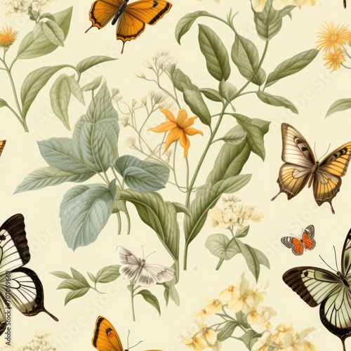 Wallpaper Mural Vintage illustration with flowers and butterflies as a seamless wallpaper style pattern Torontodigital.ca