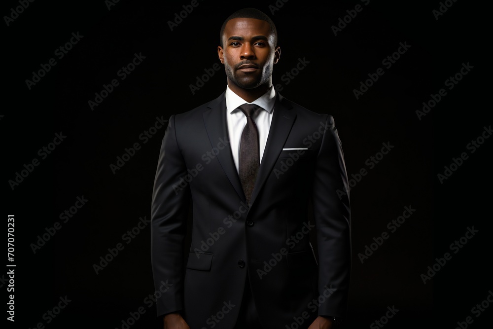 portrait of a businessman person in full height. full body seen. wearing a business suit. handsome black american man. looking forward black background portrait of a businessman person in full height. full body seen. wearing a business suit. handsome black american man. looking forward black background