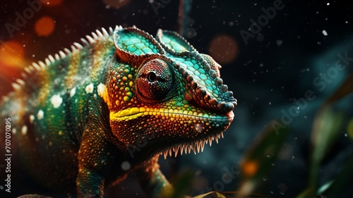 Panther chameleon colorful face macro photography image Ai generated art