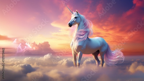 Magic unicorn beautiful sky with rainbow wallpaper image Ai generated art © Manik007