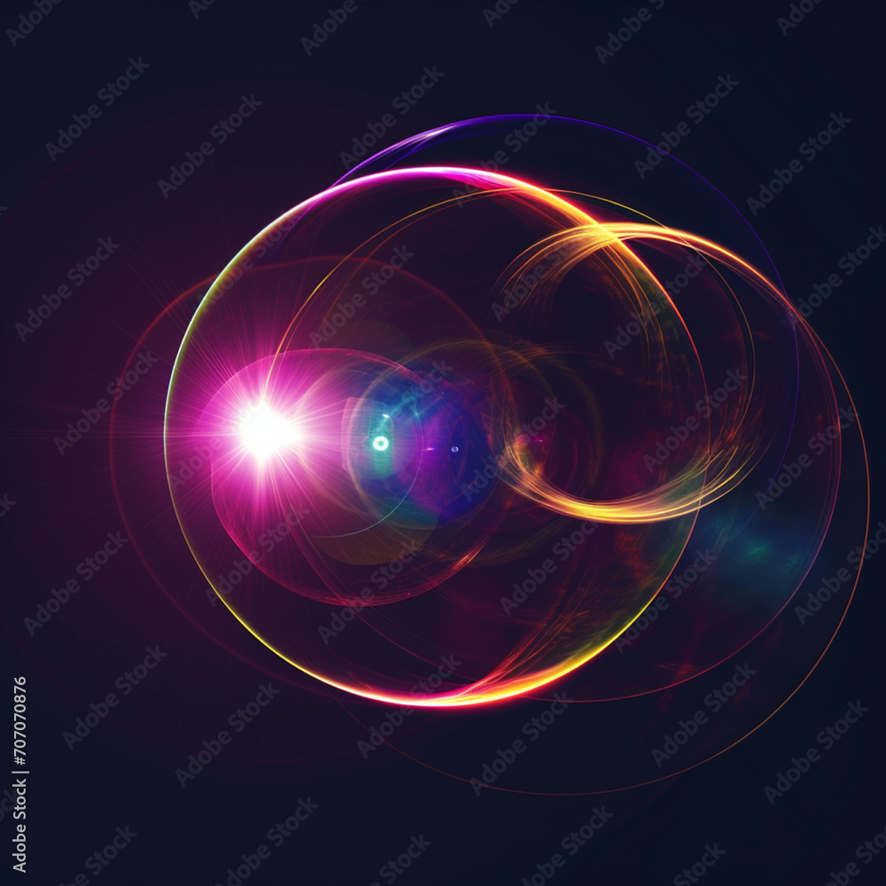 Circle lens flare, circle pattern in dark background, ai technology Circle lens flare, circle pattern in dark background, ai technology