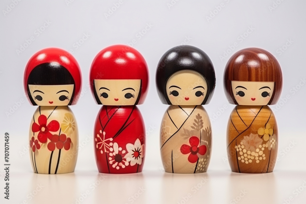 Kokeshi dolls are Japanese dolls , Handmade from wood , Kokeshi doll on white background Kokeshi dolls are Japanese dolls , Handmade from wood , Kokeshi doll on white background
