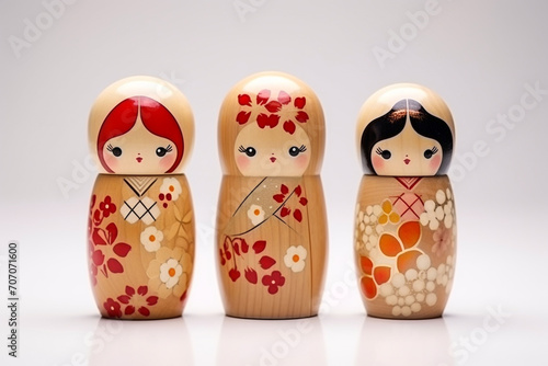 Kokeshi dolls are Japanese dolls , Handmade from wood , Kokeshi doll on white background