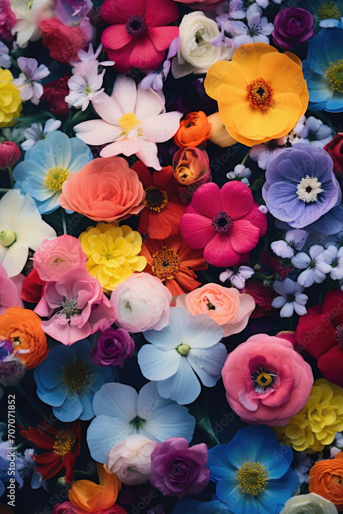 Colorful flowers in a bouquet as a background, top view. Colorful flowers in a bouquet as a background, top view.