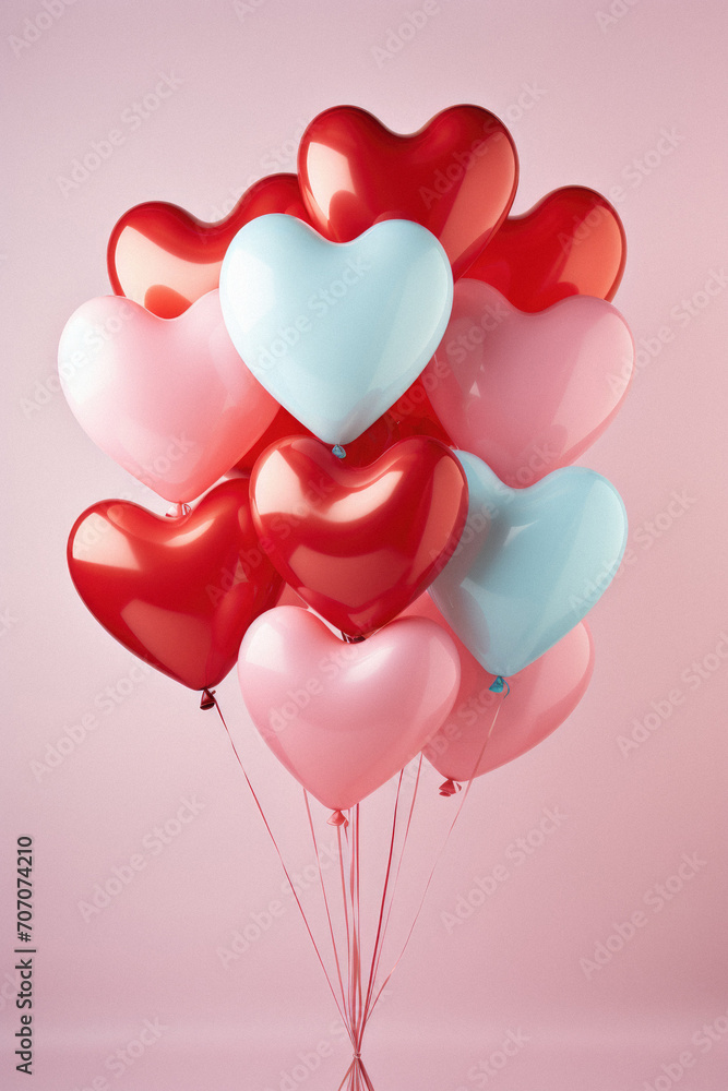 Heart-shaped balloons on pink background. Valentines day concept.