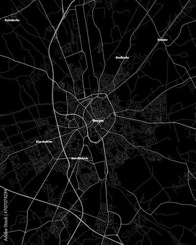Brugge Belgium Map, Detailed Dark Map of Brugge Belgium