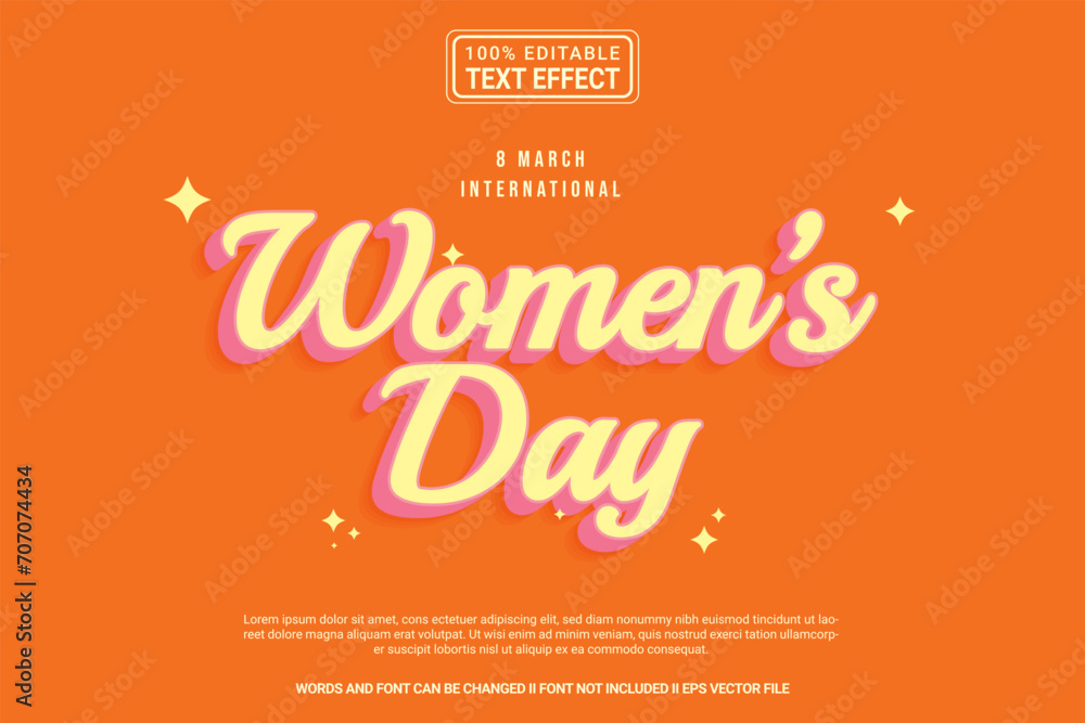 Editable text effect Womens day 3d cartoon template style modern premium vector Editable text effect Womens day 3d cartoon template style modern premium vector