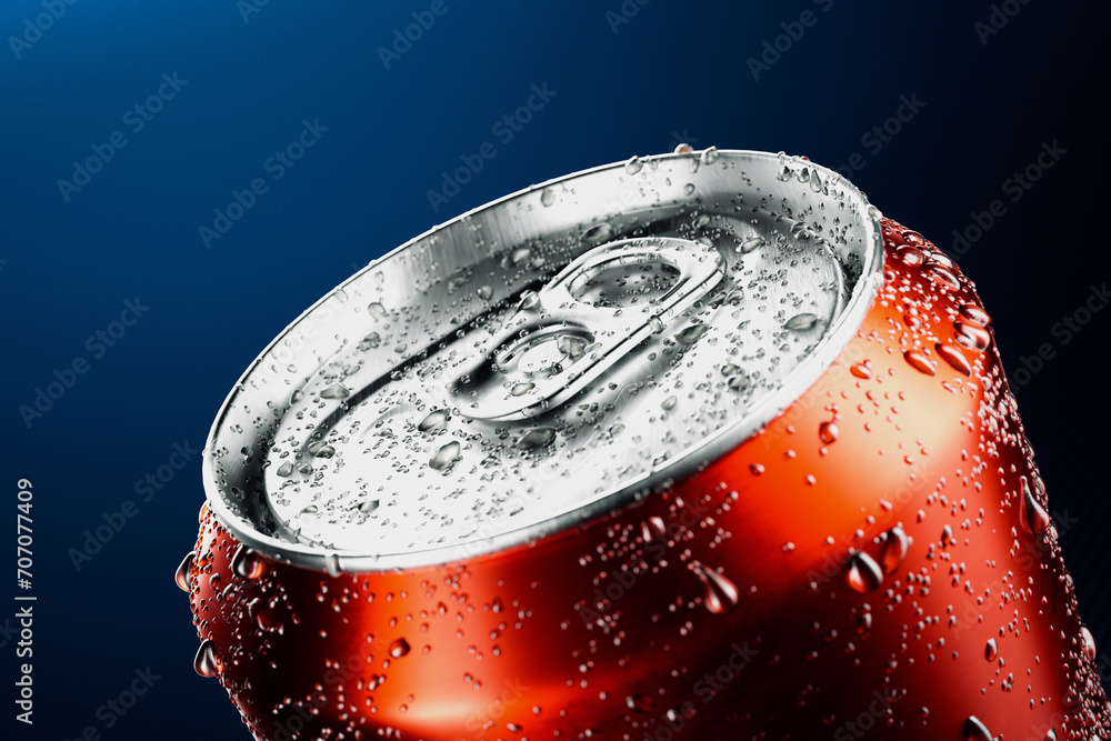 Ταπετσαρία Refreshing Cold Red Soda Can with Condensation on Vibrant Blue