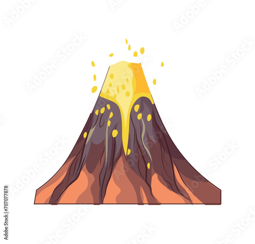 Volcano of colorful set. This imaginative cartoon portrayal of a volcano feature a fire lava and magma against a white backdrop. Vector illustration.