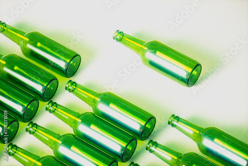 Vibrant Display of Empty Green Glass Bottles on a Pure White Backdrop